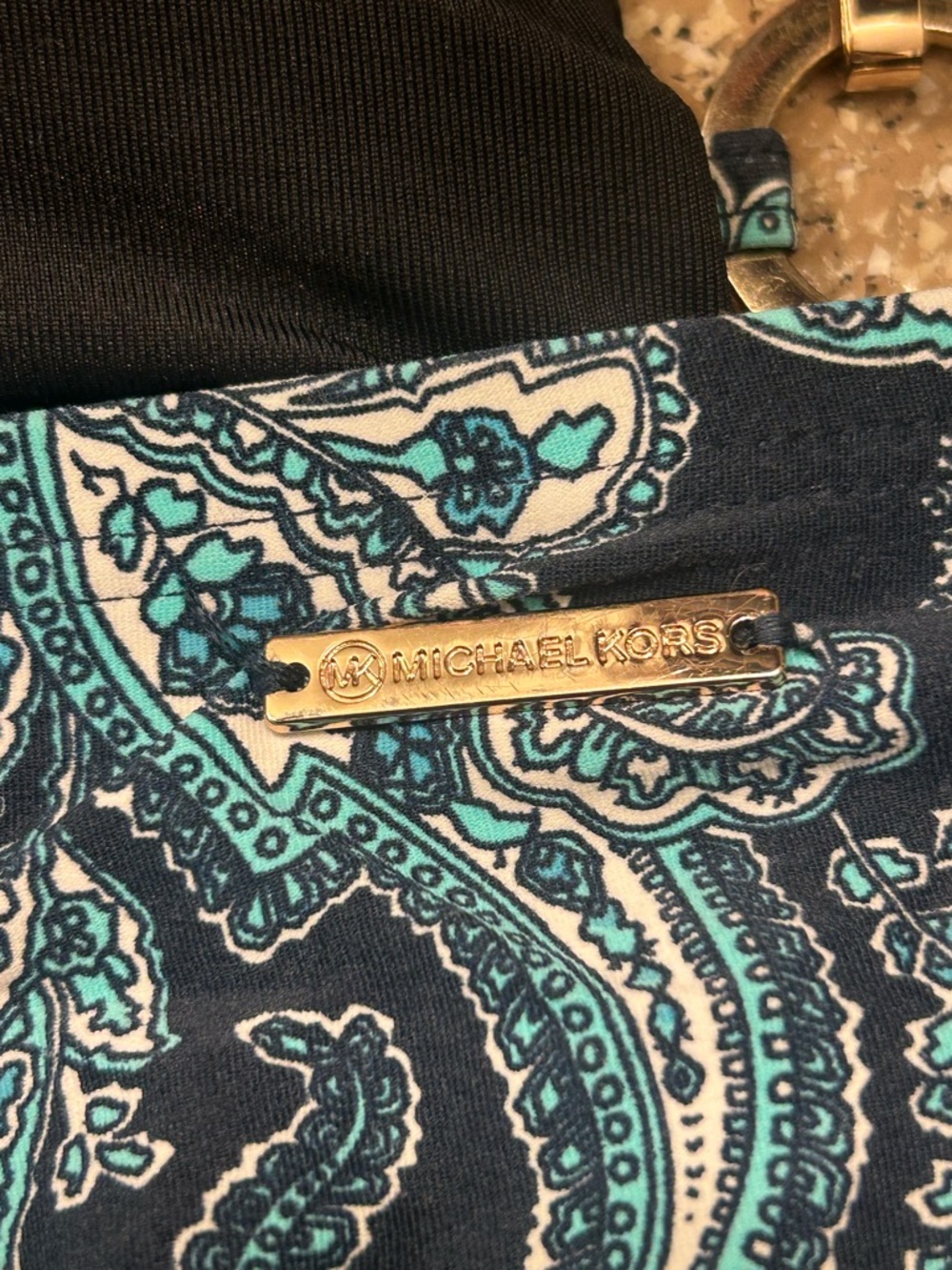 Michael Kors Navy Paisley One-Piece Swimsuit with Aqua Accents Size 12 - Picture 6 of 8